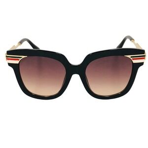 Designer Inspired Sunglasses Women's Fashion Black Frame Gold Accent Cat Eye New